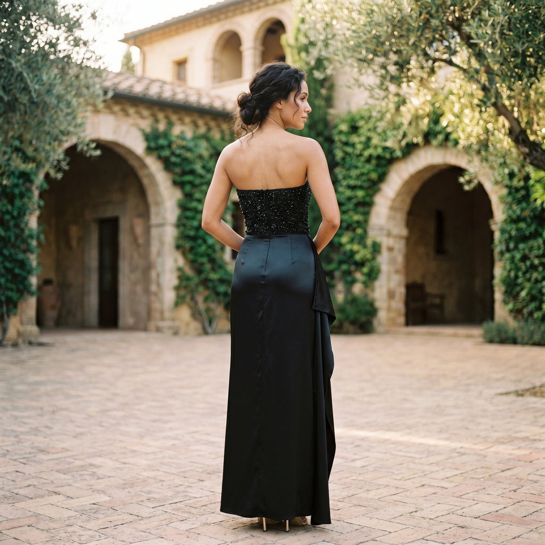 Elegant Beaded Corset Evening Maxi Dress