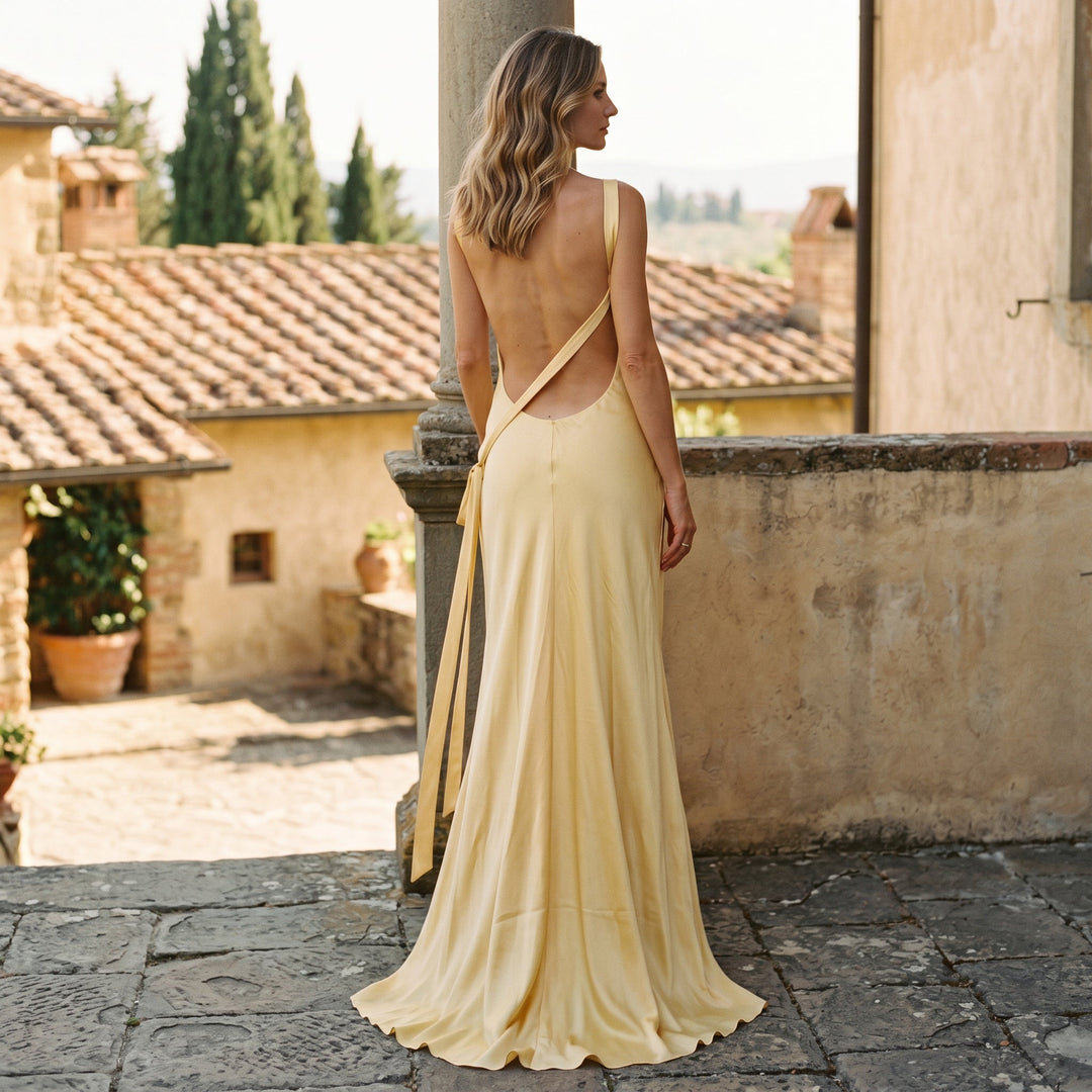 Evangeline - Elegant Satin Fall Wedding Guest Maxi Dress