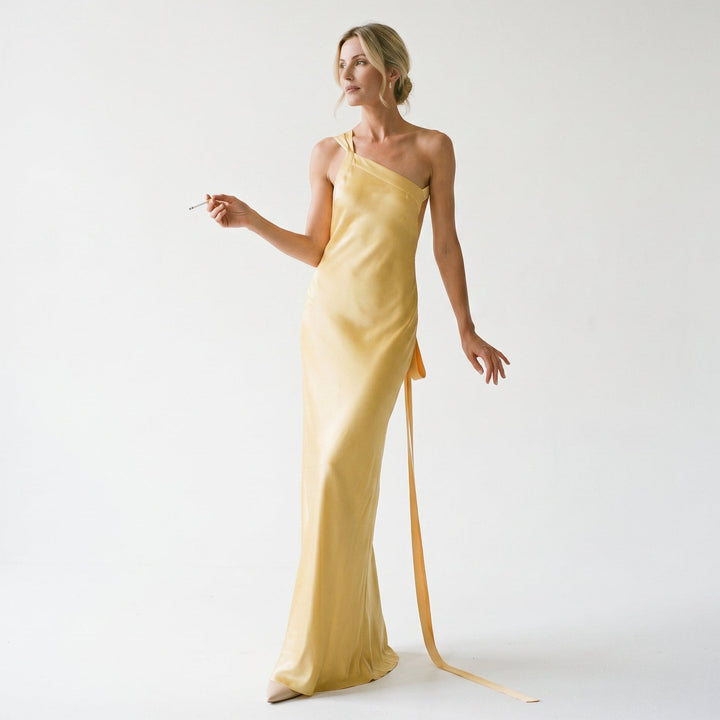 Evangeline - Elegant Satin Fall Wedding Guest Maxi Dress
