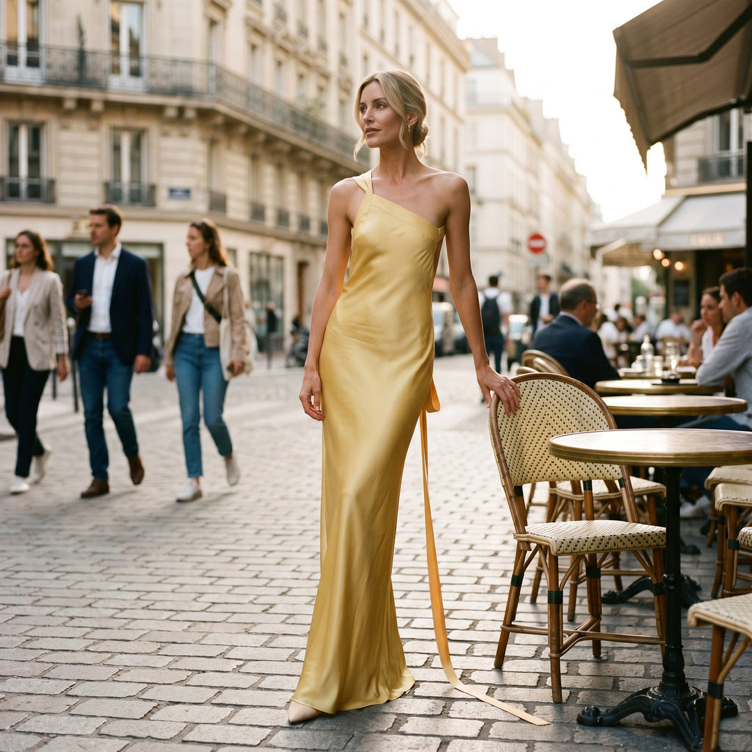 Evangeline - Elegant Satin Fall Wedding Guest Maxi Dress