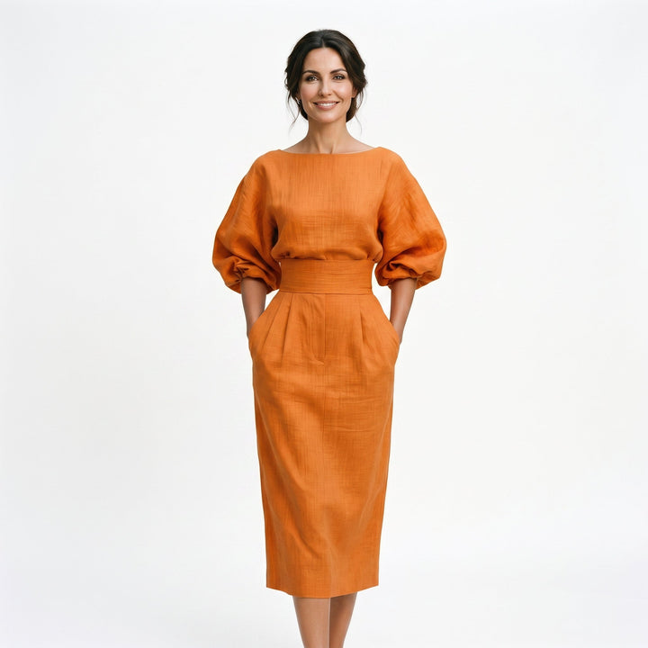 Grace - Bold Orange Midi Skirt And Top Set