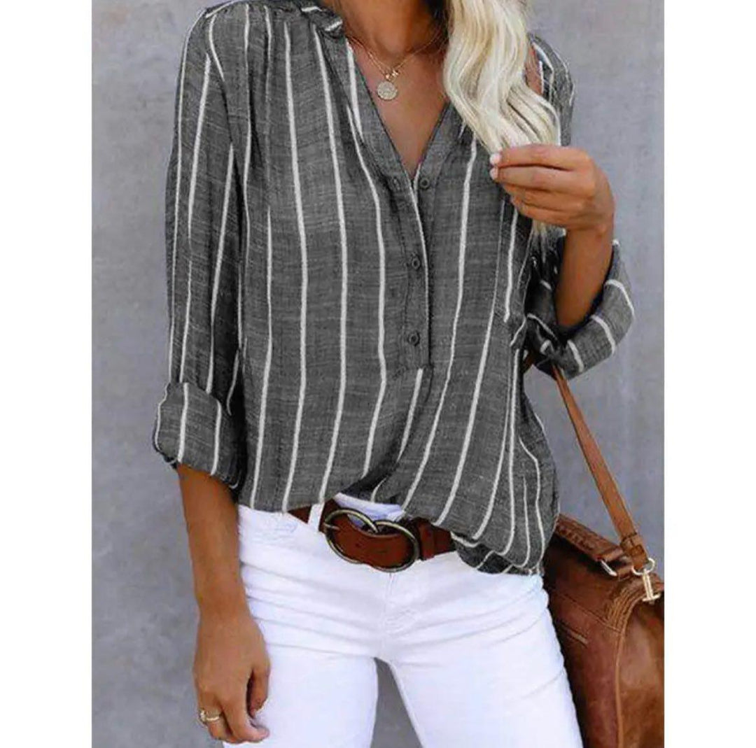 Women’s Casual Striped Summer Blouse with Button Front