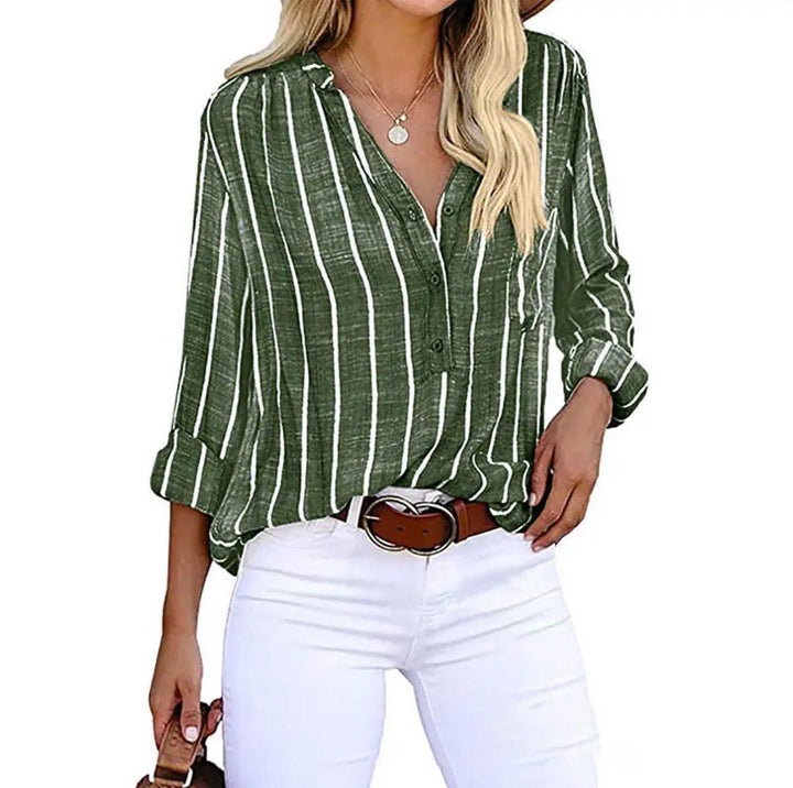 Women’s Casual Striped Summer Blouse with Button Front