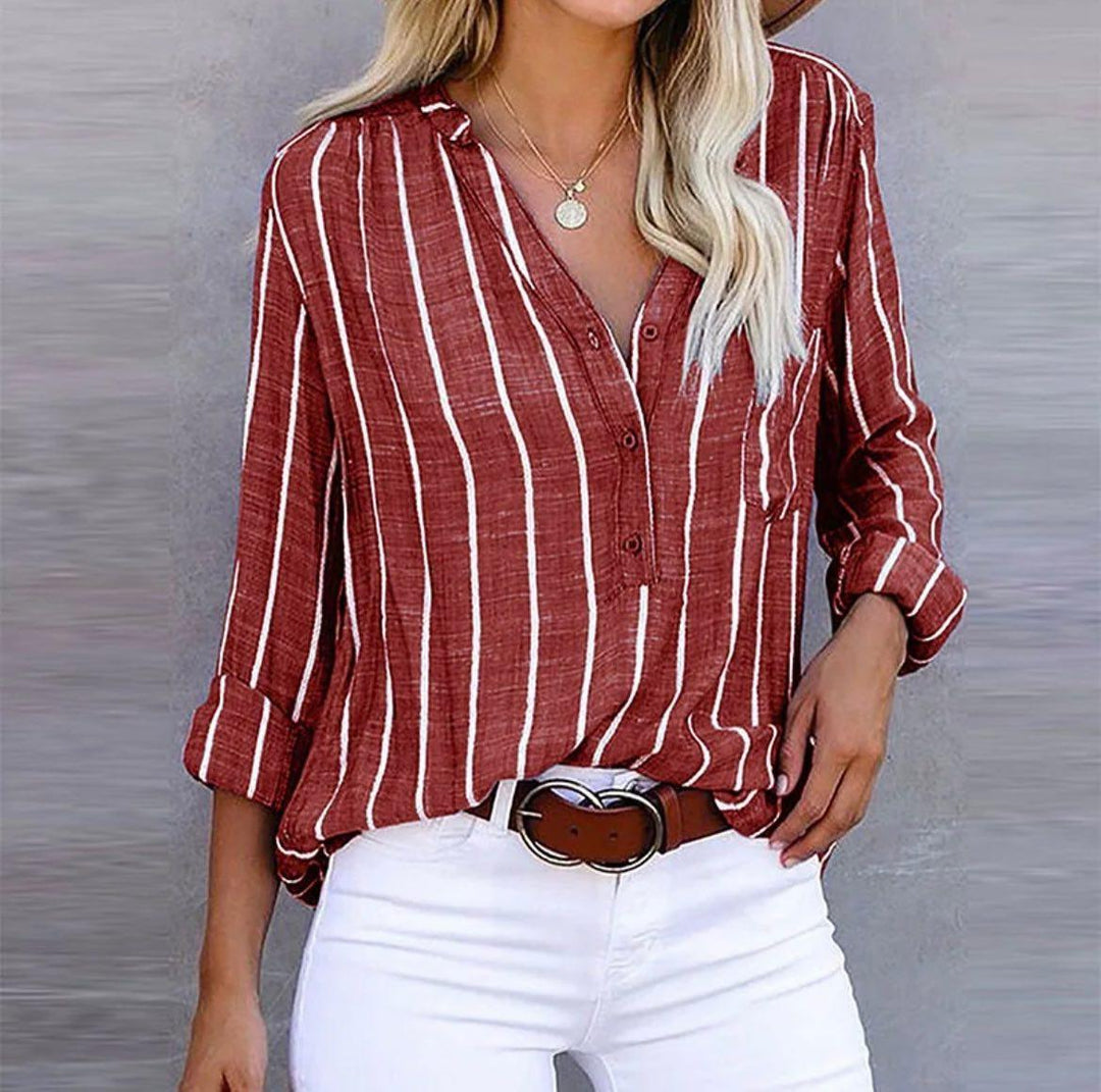 Women’s Casual Striped Summer Blouse with Button Front