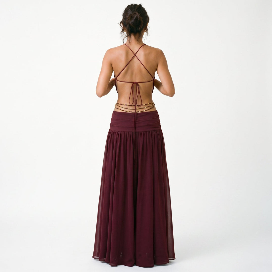 Elegant Chiffon Evening Dress with Deep V Neckline
