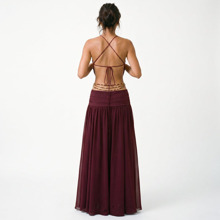 Elegant Chiffon Evening Dress with Deep V Neckline