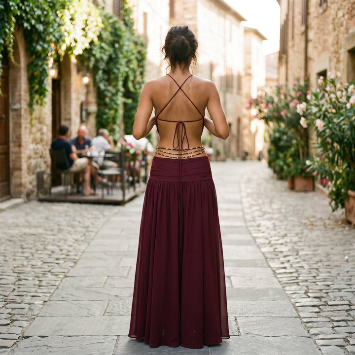 Elegant Chiffon Evening Dress with Deep V Neckline