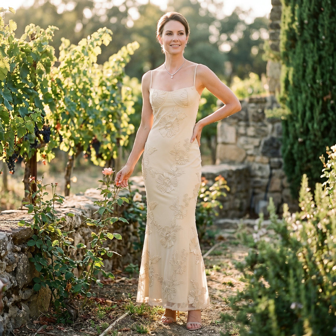 Floral Jacquard Corset Maxi Dress