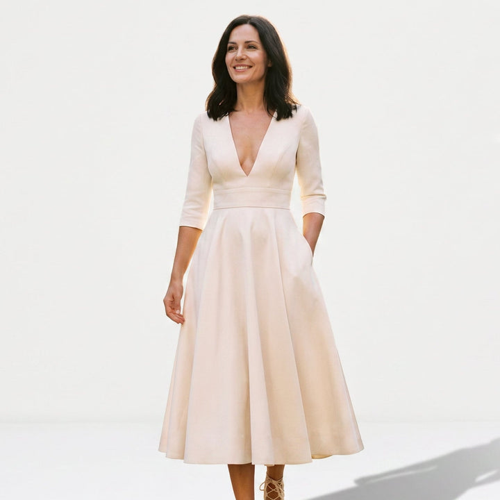 Lydia - Elegant White Midi Dress for Timeless Style