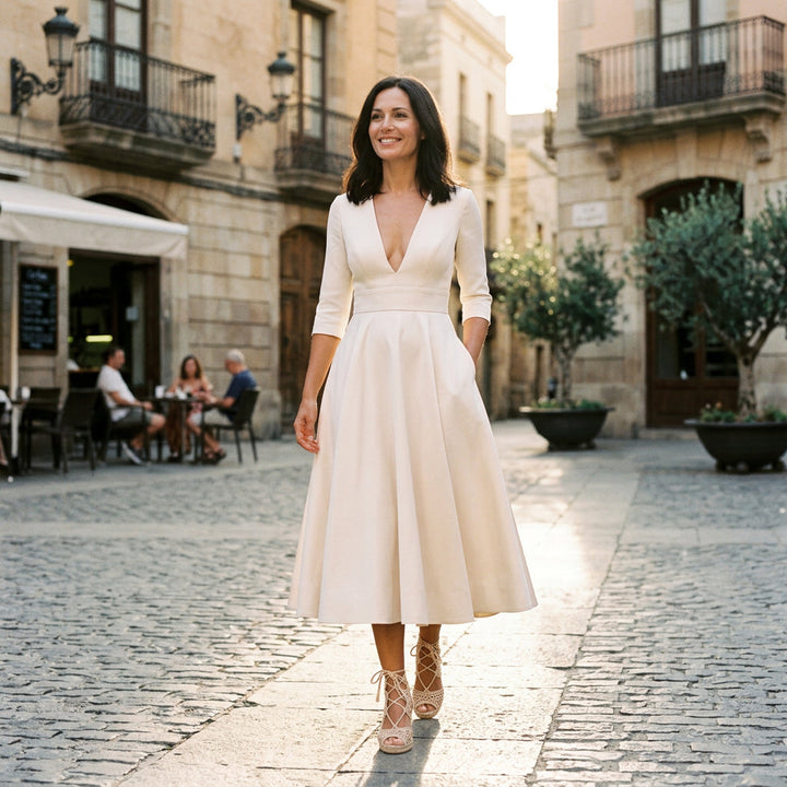 Lydia - Elegant White Midi Dress for Timeless Style