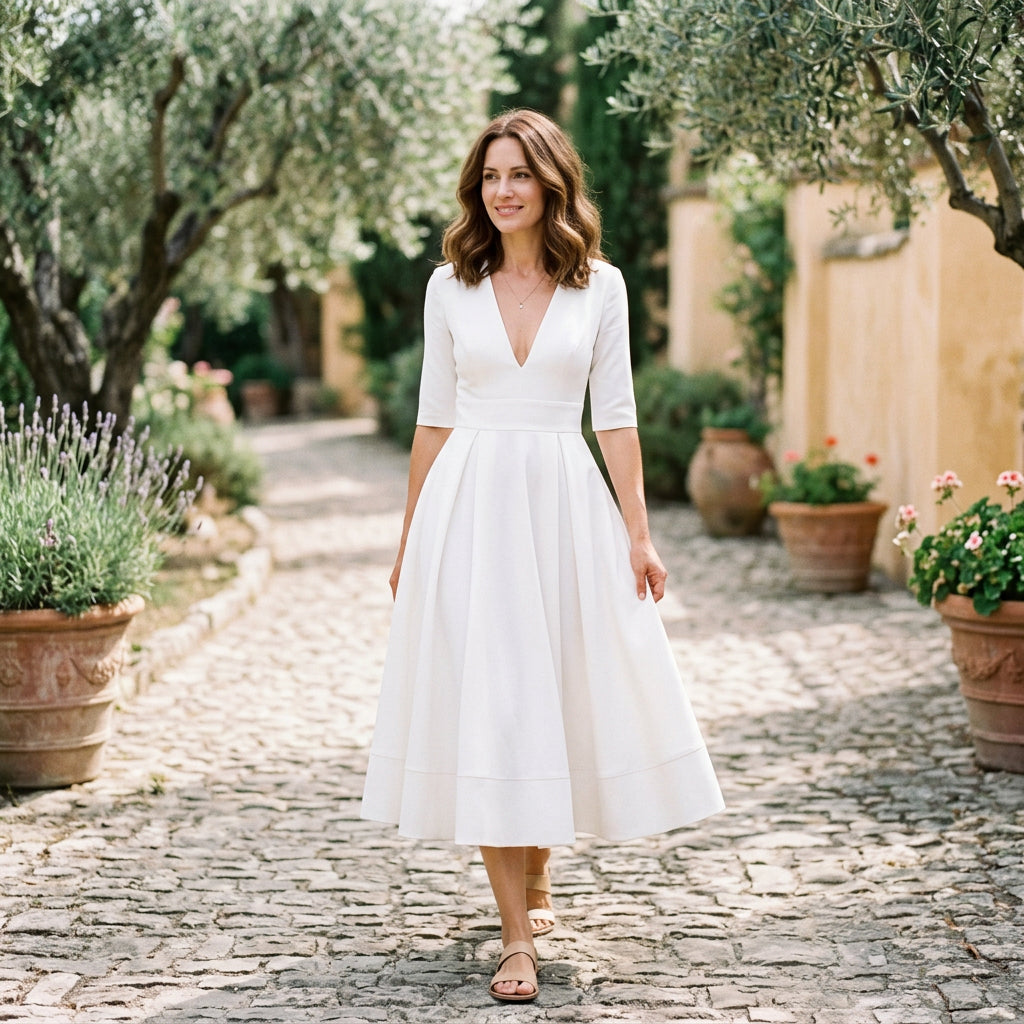 Lydia - Elegant White Midi Dress for Timeless Style