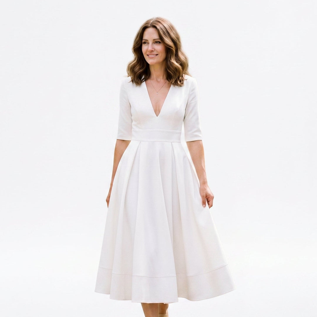 Lydia - Elegant White Midi Dress for Timeless Style