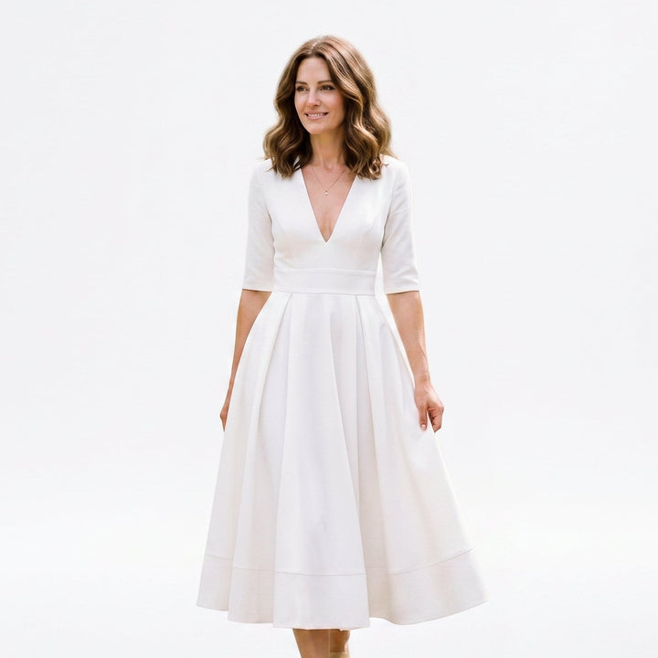 Lydia - Elegant White Midi Dress for Timeless Style
