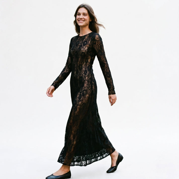 Maddie - Elegant Black Lace Formal Dress