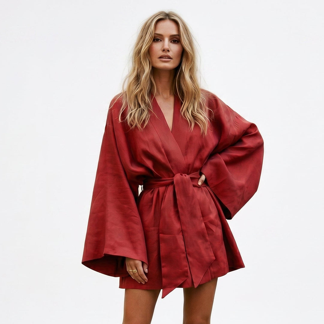 Mia -  Chic Lightweight V-Neck Summer Dress with Long Sleeves
