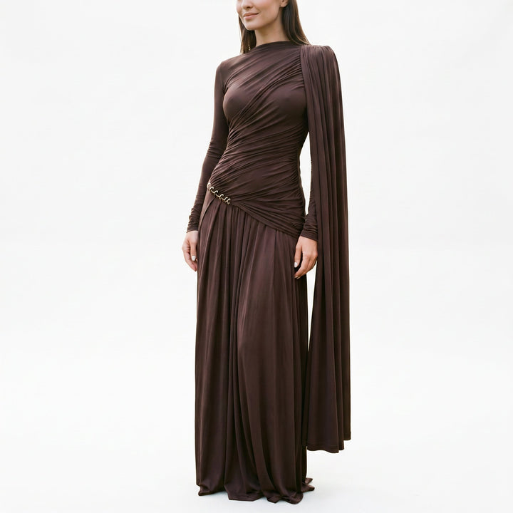 Elegant Fitted Maxi Dress with Draped Panel