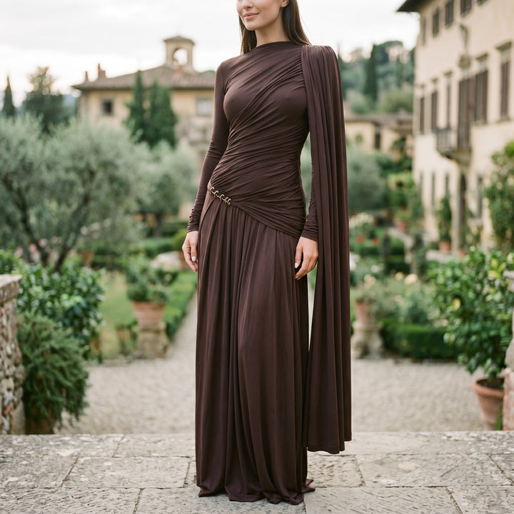 Elegant Fitted Maxi Dress with Draped Panel