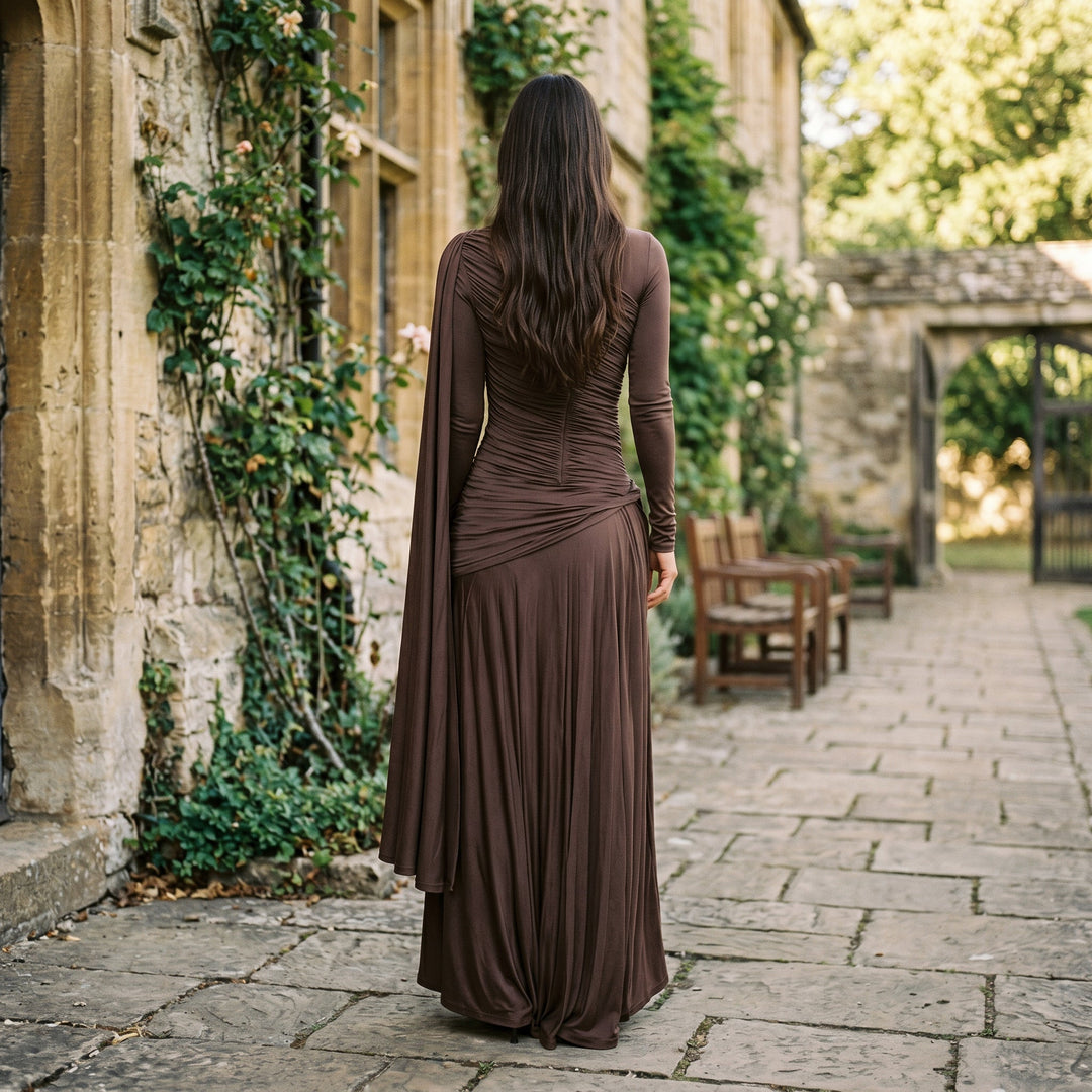 Elegant Fitted Maxi Dress with Draped Panel