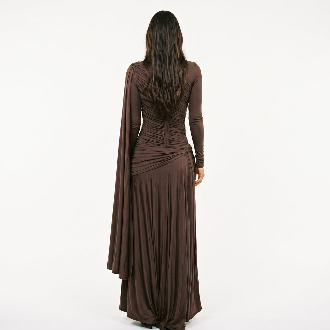 Elegant Fitted Maxi Dress with Draped Panel