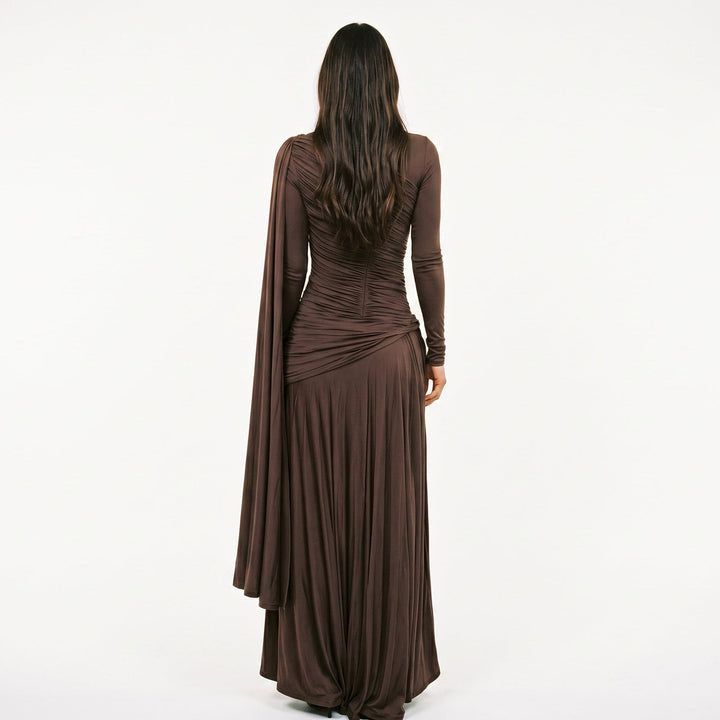 Elegant Fitted Maxi Dress with Draped Panel