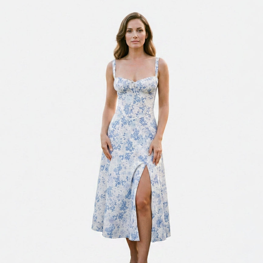 Elegant Floral Corset Summer Dress for Wedding Guests