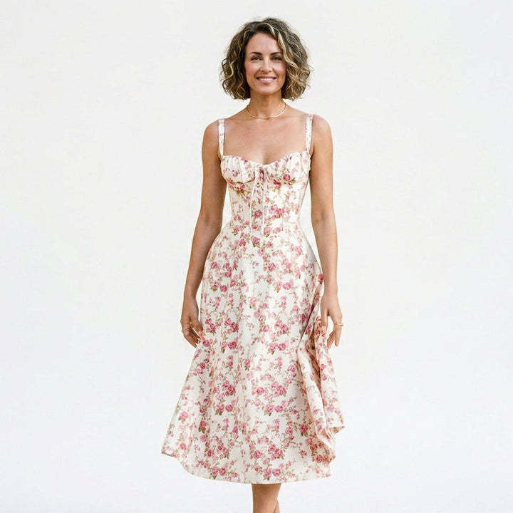 Elegant Floral Corset Summer Dress for Wedding Guests