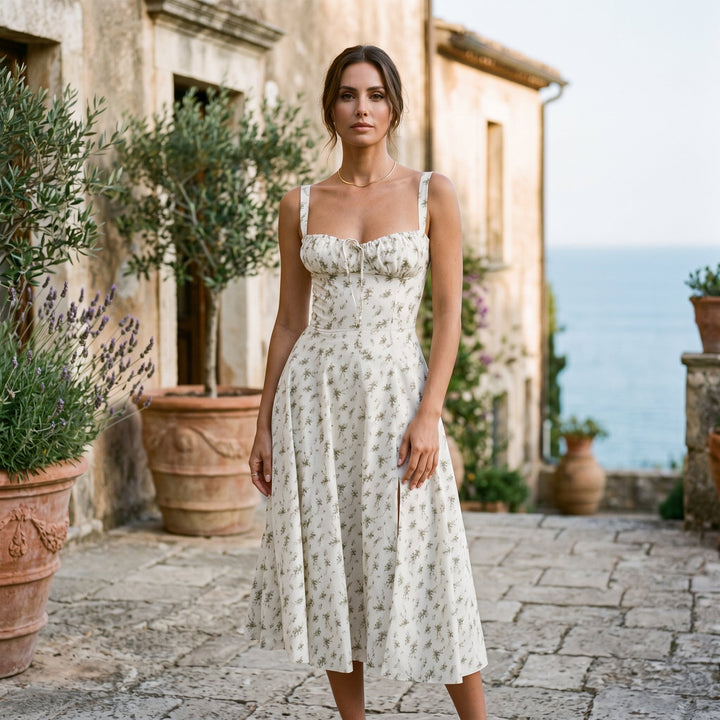 Elegant Floral Corset Summer Dress for Wedding Guests