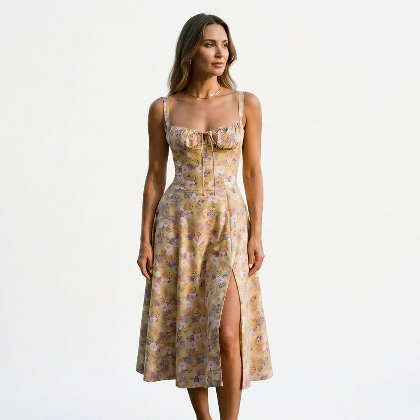 Elegant Floral Corset Summer Dress for Wedding Guests