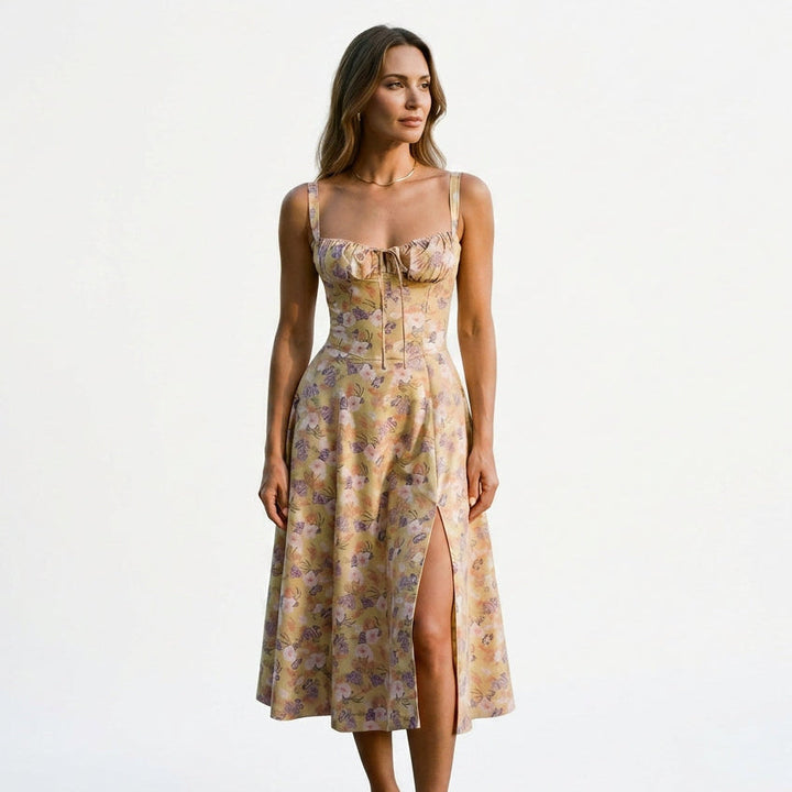 Elegant Floral Corset Summer Dress for Wedding Guests
