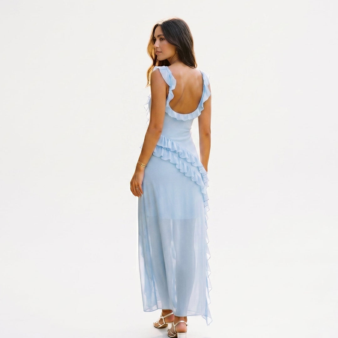 Elegant Ruffled Black Maxi Dress for Women