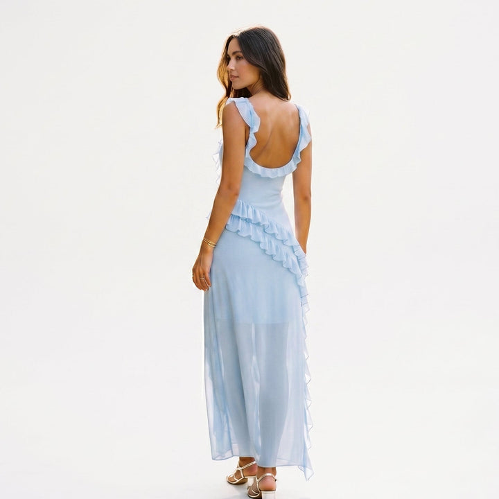 Elegant Ruffled Black Maxi Dress for Women