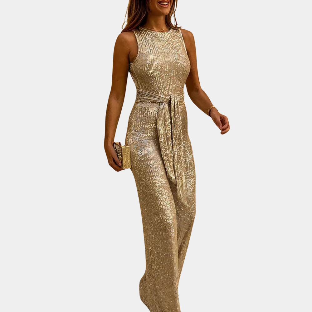 Women’s Glamorous Sequined Jumpsuit with Open Back