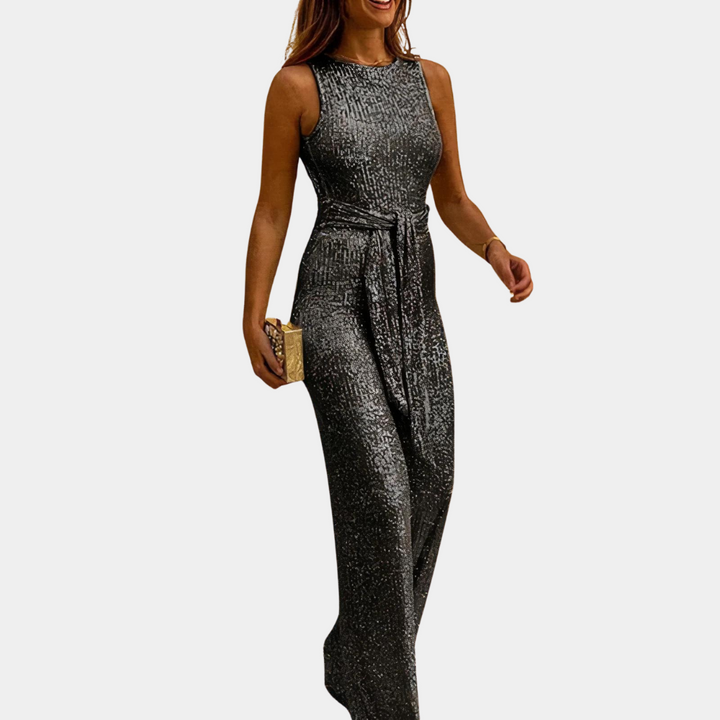 Women’s Glamorous Sequined Jumpsuit with Open Back