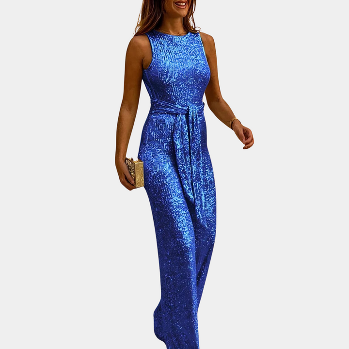 Women’s Glamorous Sequined Jumpsuit with Open Back