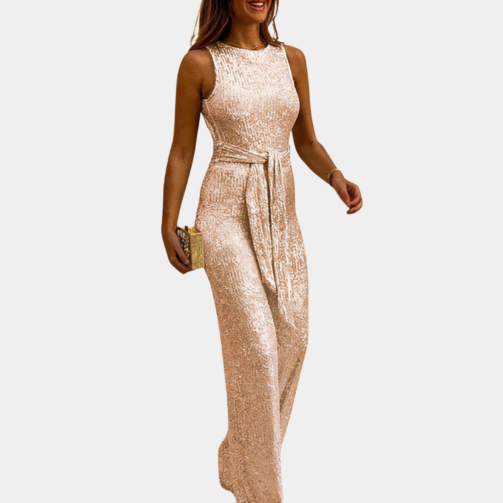 Women’s Glamorous Sequined Jumpsuit with Open Back