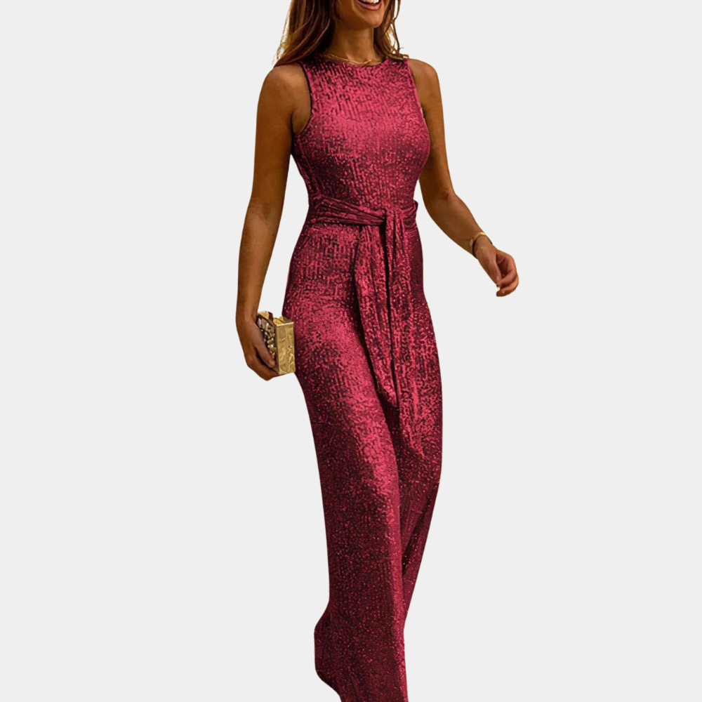 Women’s Glamorous Sequined Jumpsuit with Open Back