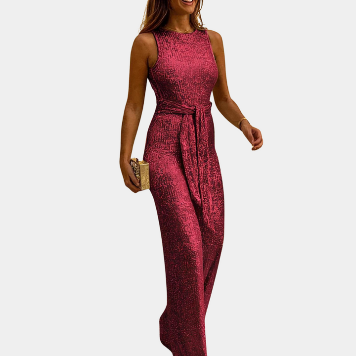 Women’s Glamorous Sequined Jumpsuit with Open Back
