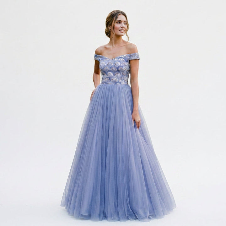 Elegant Floral Off the Shoulder Formal Dress