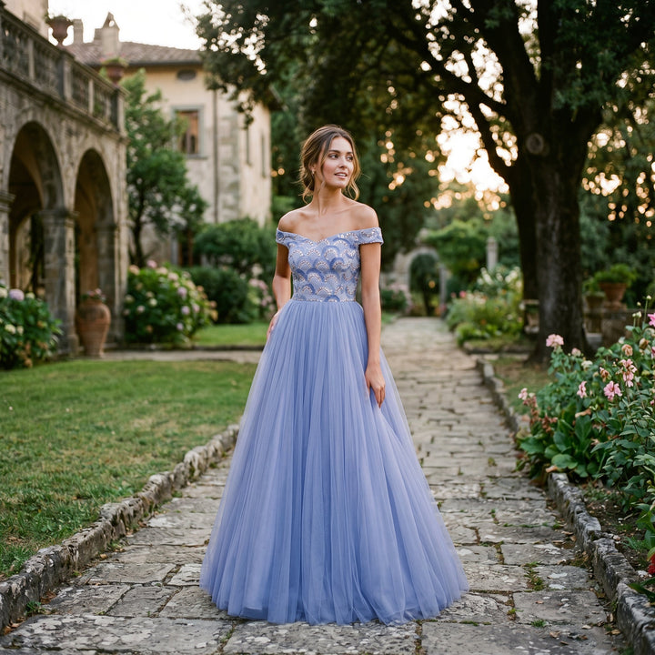 Elegant Floral Off the Shoulder Formal Dress