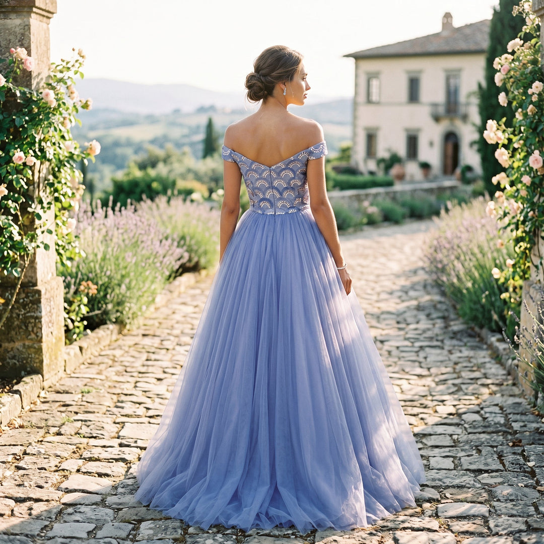 Elegant Floral Off the Shoulder Formal Dress