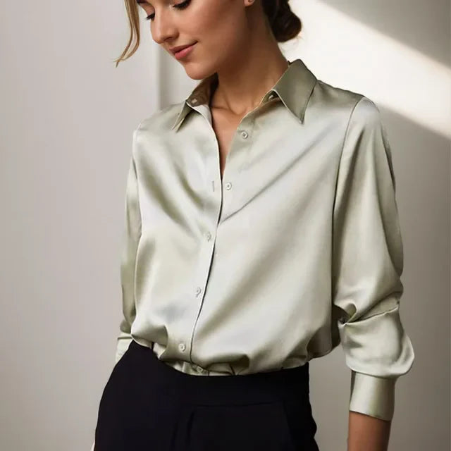 Women’s Modern Button-Down Blouse with Point Collar