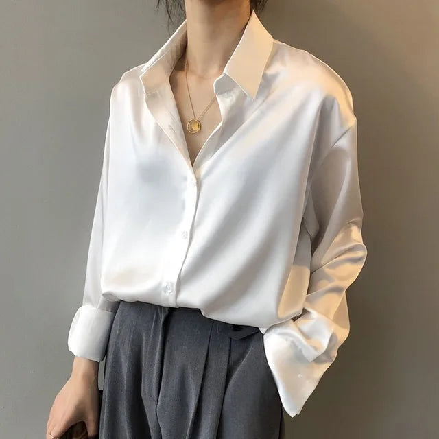 Women’s Modern Button-Down Blouse with Point Collar