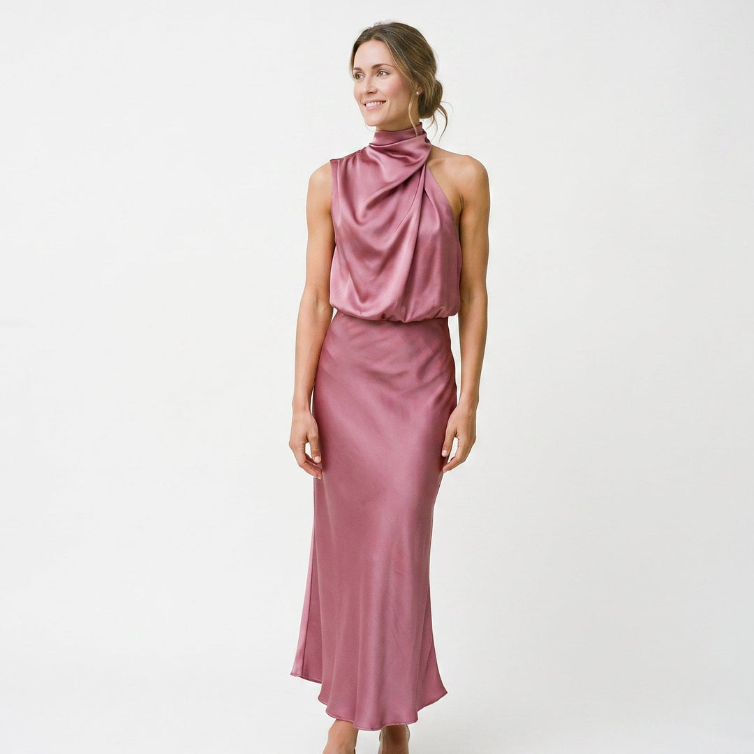 Elegant Draped Summer Midi Dress for Weddings