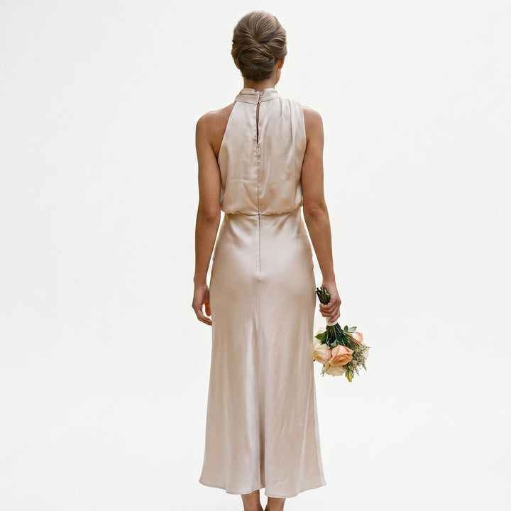Elegant Draped Summer Midi Dress for Weddings