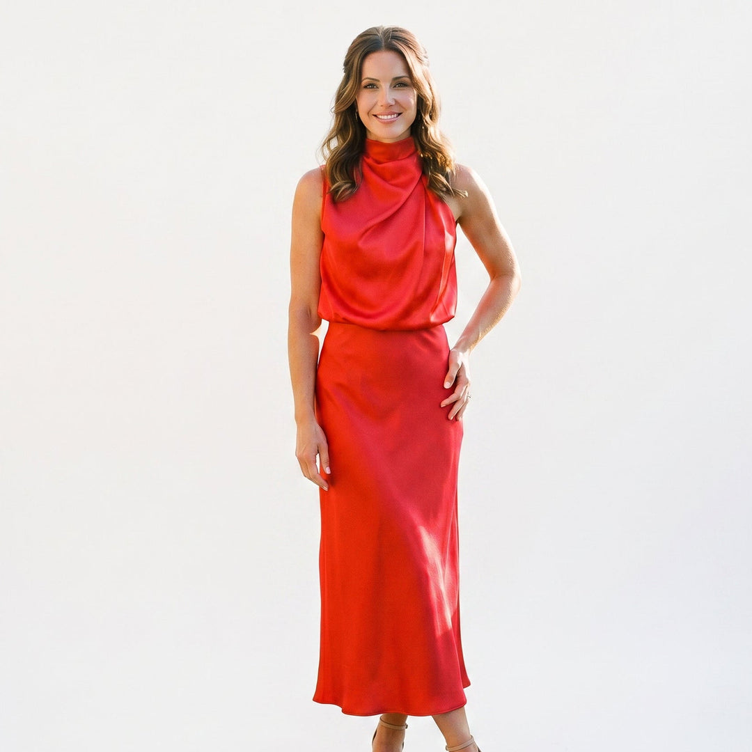 Elegant Draped Summer Midi Dress for Weddings