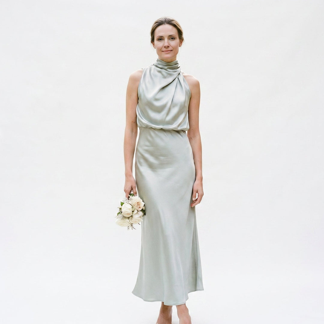 Elegant Draped Summer Midi Dress for Weddings