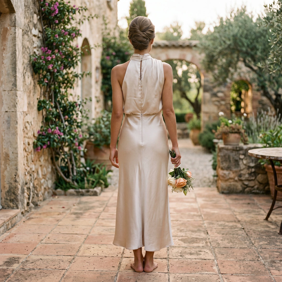Elegant Draped Summer Midi Dress for Weddings