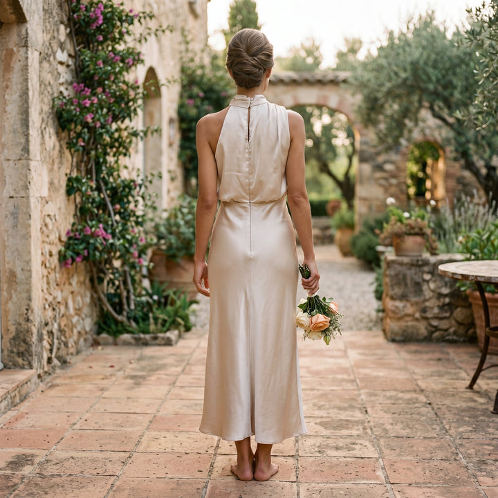 Elegant Draped Summer Midi Dress for Weddings