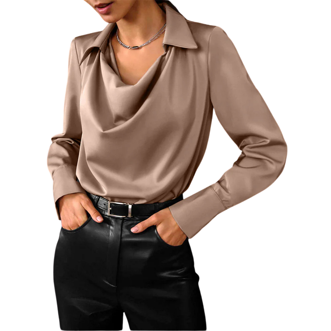 Women’s Elegant Drape Neck Blouse Long Sleeve