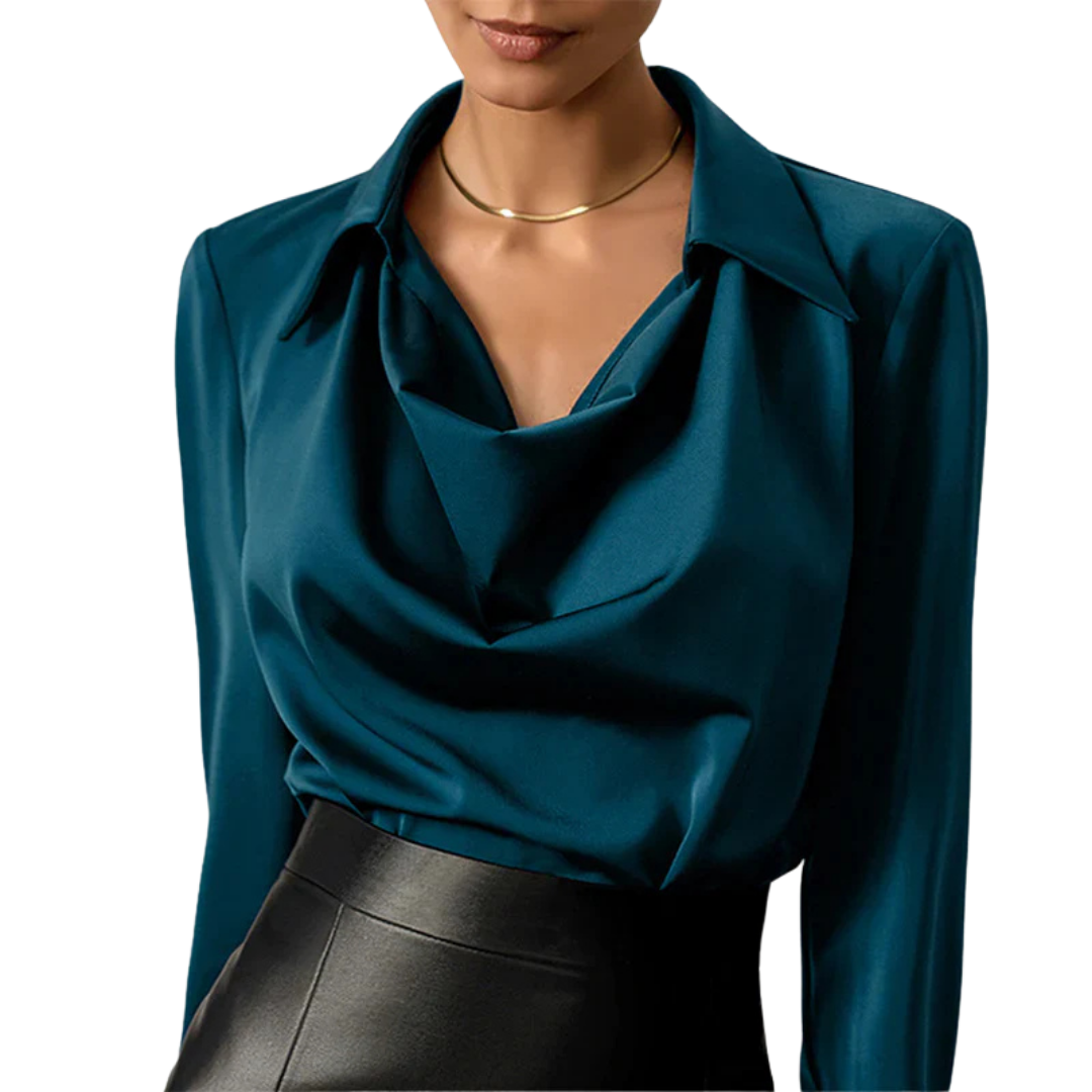 Women’s Elegant Drape Neck Blouse Long Sleeve